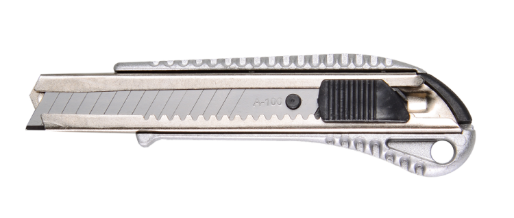 Нож с выдвижным лезвием 18 мм, металлический корпус, металлическая направляющая, автоматический фиксатор, Вихрь в Астрахани