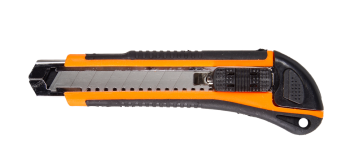 Нож с выдвижным лезвием 18 мм, двухкомпонентный корпус, металлическая направляющая, автоматический фиксатор, Вихрь